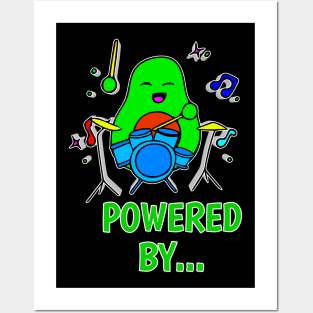 Powered By - Funny Avocado Cute Clipart Veggies - Musical Beats Drummer Posters and Art